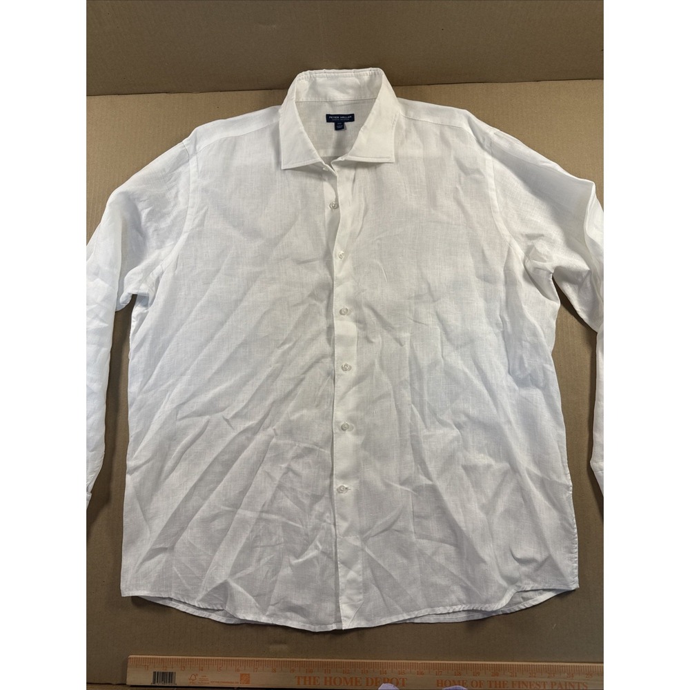 Peter Millar Shirt Mens 2XL White Linen Crown Crafted Lightweight Summer